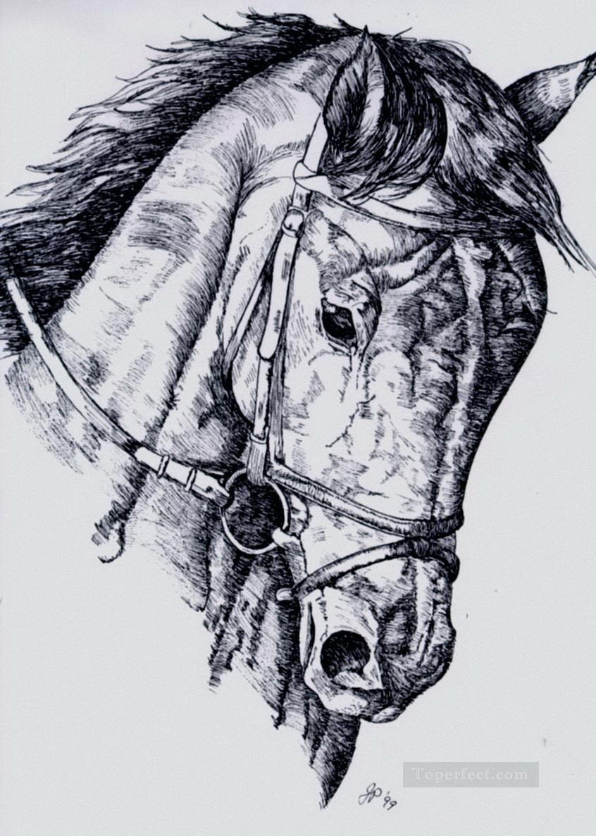 馬の鉛筆スケッチ黒と白油絵